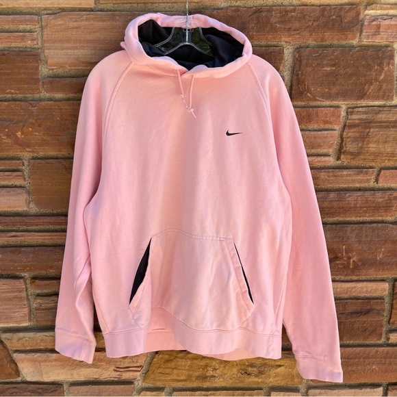 Vintage Nike Solo Black Swoosh Pink Pullover Hoodie Sweatshirt Large Lab Check - Picture 1 of 9